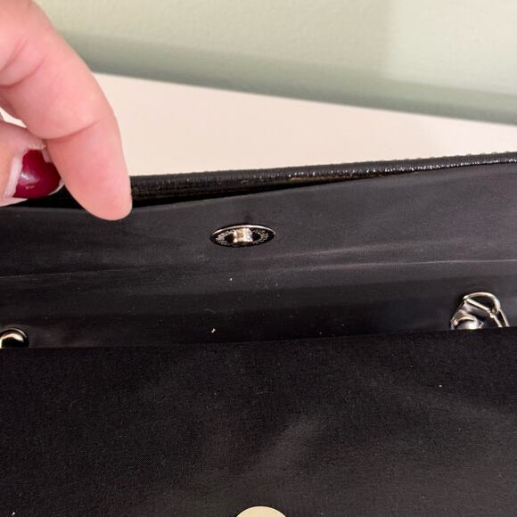 Greek Clutch Bag Rhinestone Embellished Black Silver Chain Purse Evening Party - Picture 6 of 12